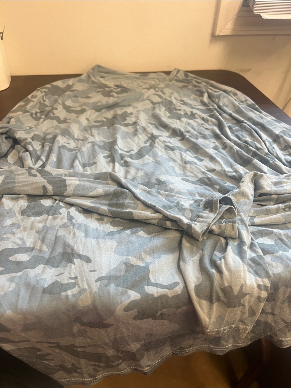 Men's Light Blue/Gray Camo Long Sleeve Crew Neck Shirt 70% Bamboo
